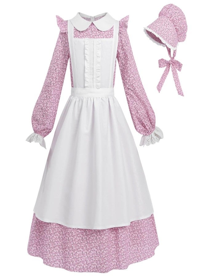 NSPSTT Colonial Costume Girls Pioneer Dress for Girls Pilgrim Costume Kids 1800s Dress Pink Age Over 4 Years Old - Image 1
